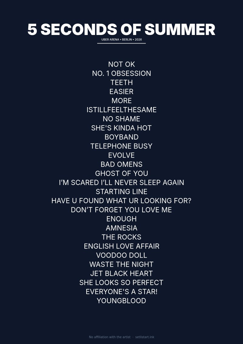 5 Seconds of Summer Berlin 2026 setlist poster preview