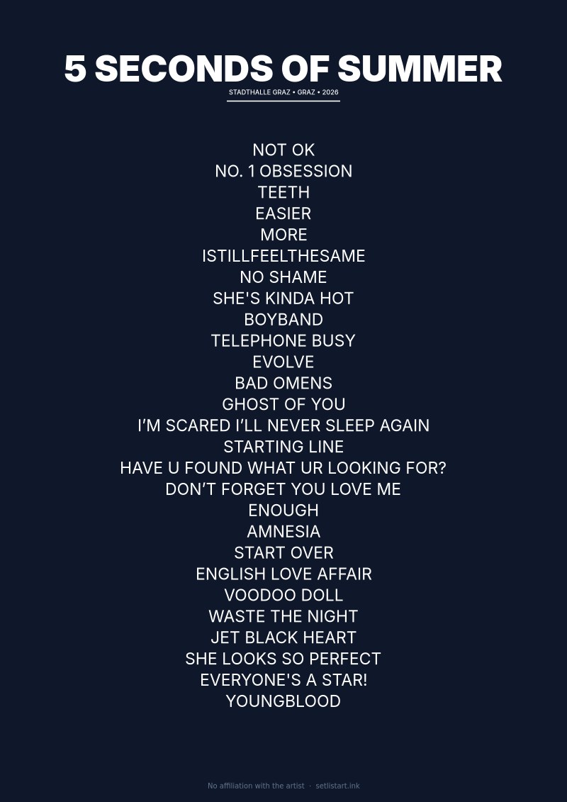 5 Seconds of Summer Graz 2026 setlist poster preview