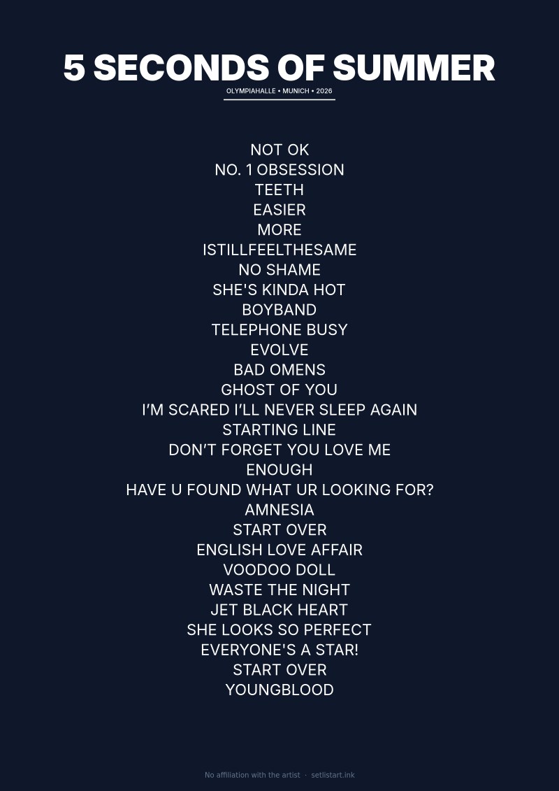 5 Seconds of Summer Munich 2026 setlist poster preview
