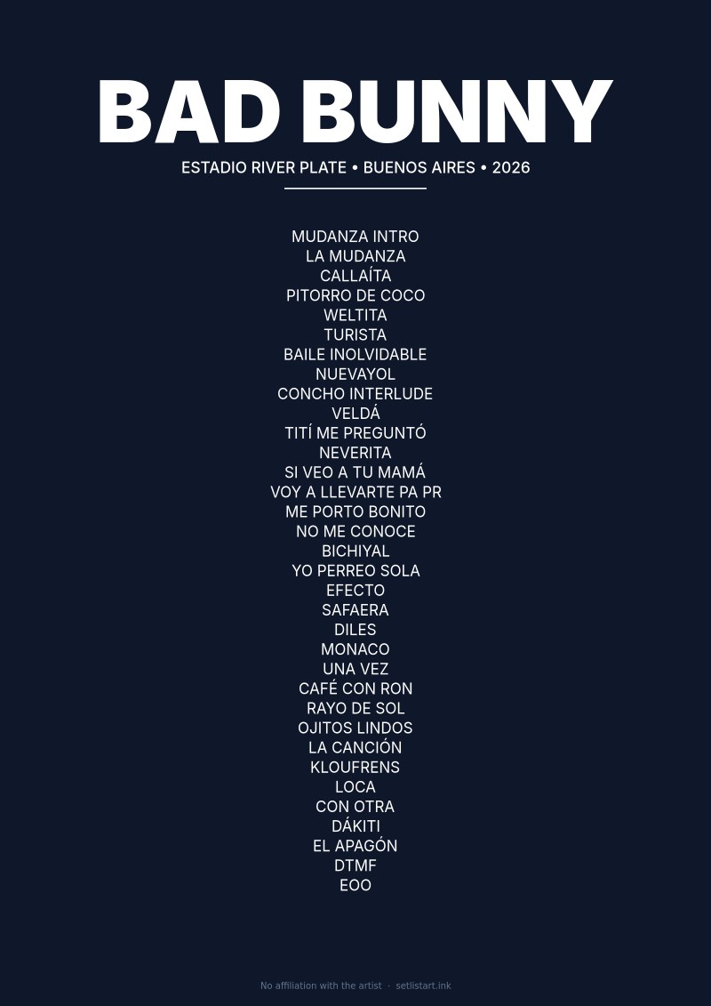 Bad Bunny Buenos Aires 2026 setlist poster preview