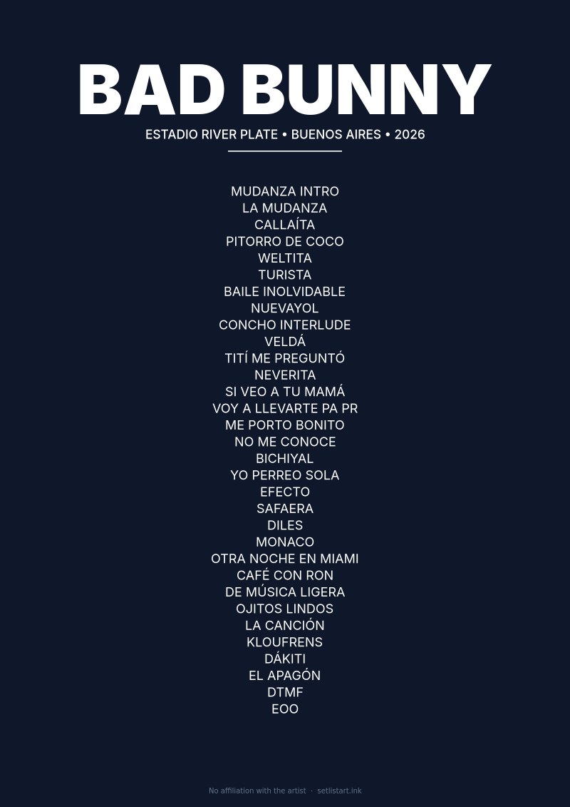 Bad Bunny Buenos Aires 2026 setlist poster preview