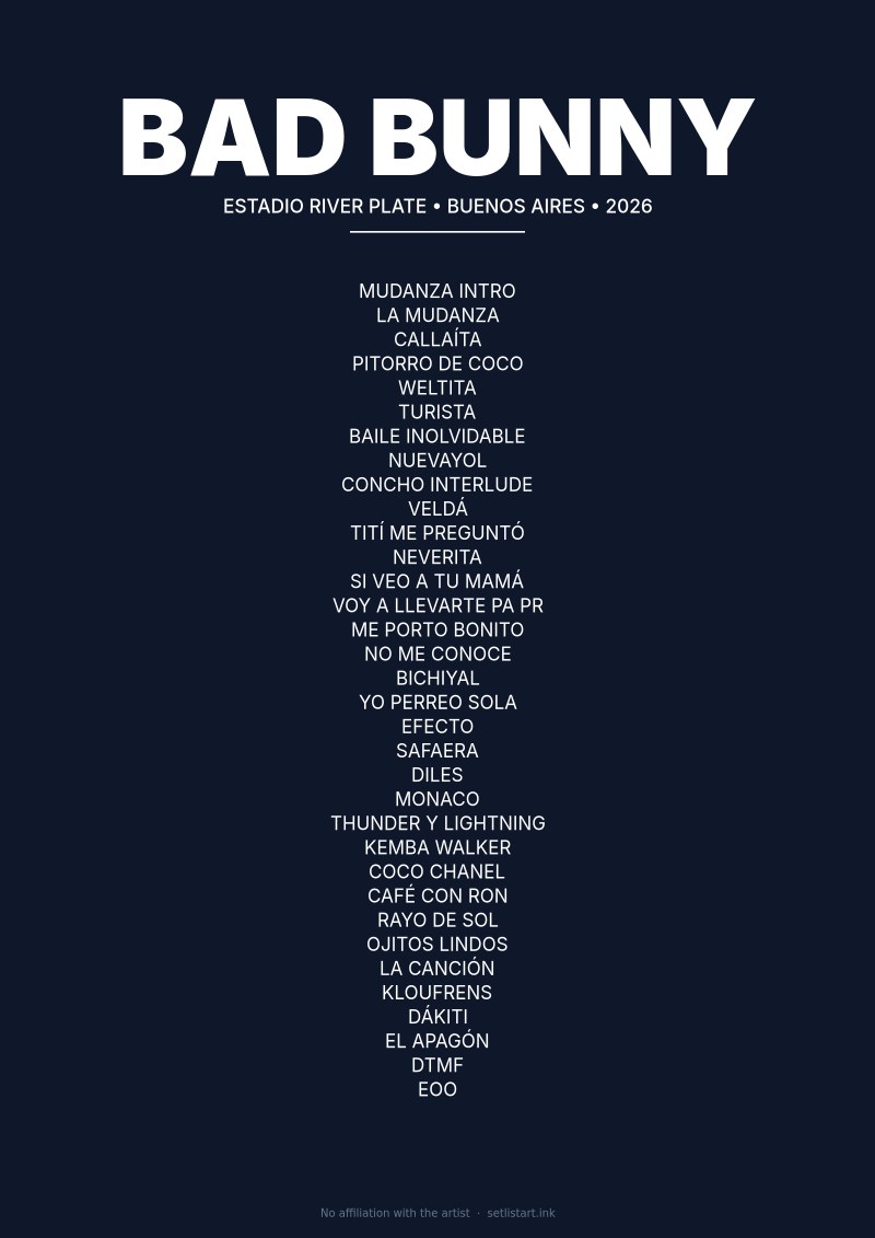 Bad Bunny Buenos Aires 2026 setlist poster preview