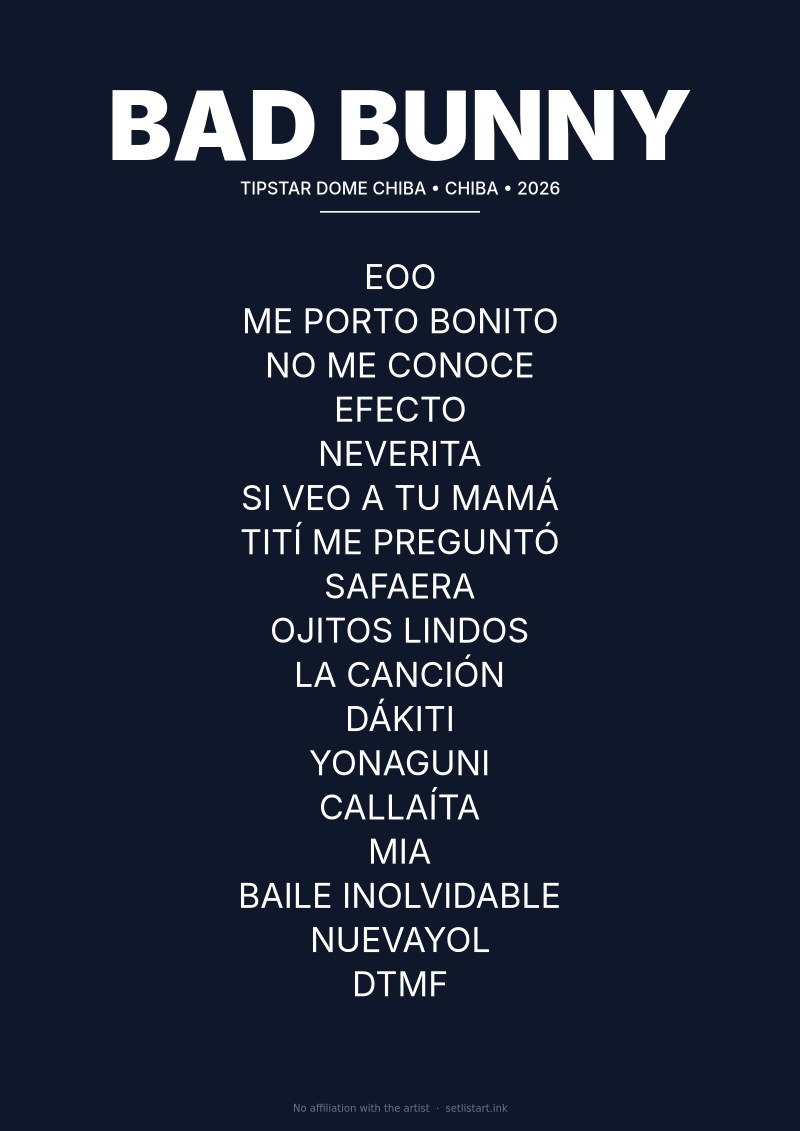 Bad Bunny Chiba 2026 setlist poster preview