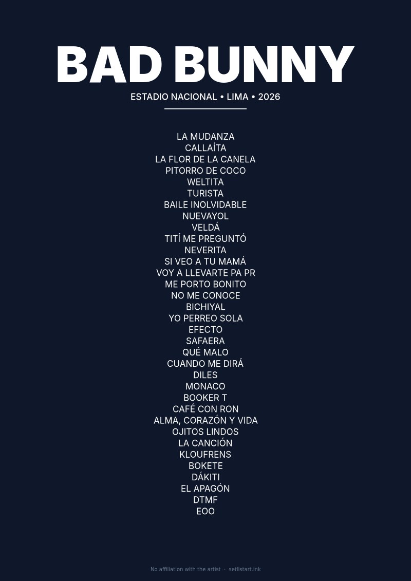 Bad Bunny Lima 2026 setlist poster preview