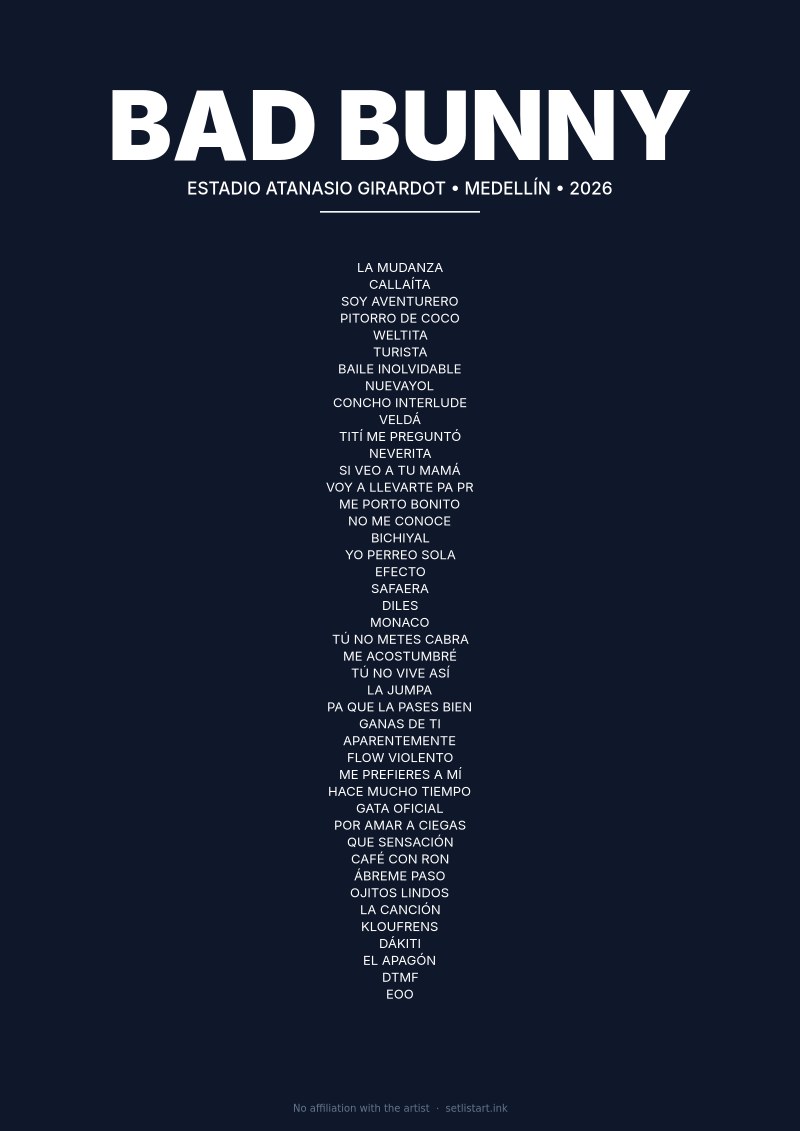 Bad Bunny Medellín 2026 setlist poster preview