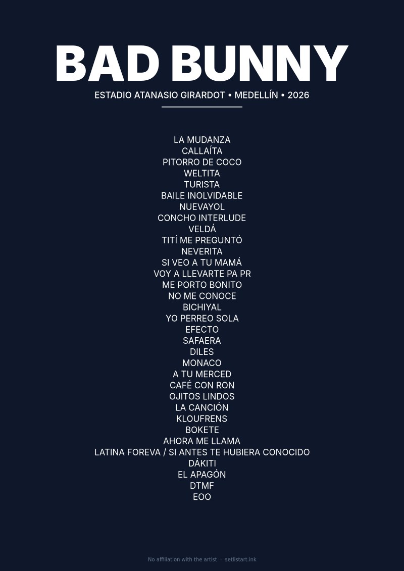 Bad Bunny Medellín 2026 setlist poster preview