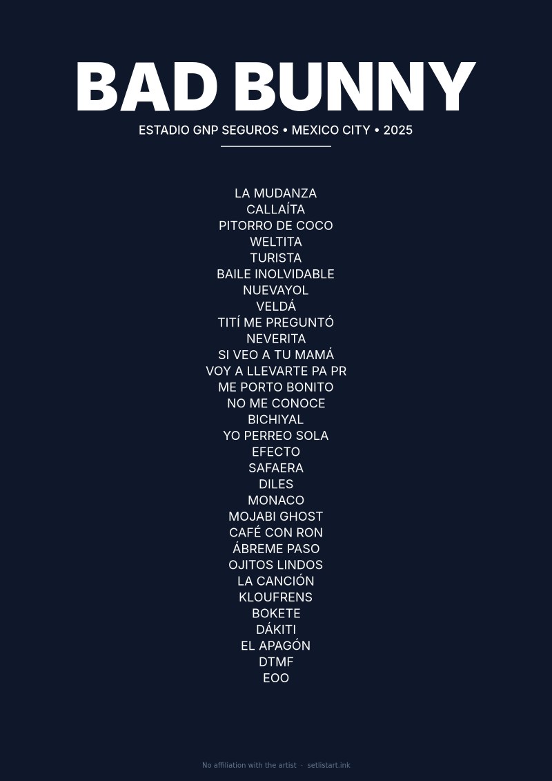 Bad Bunny Mexico City 2025 setlist poster preview