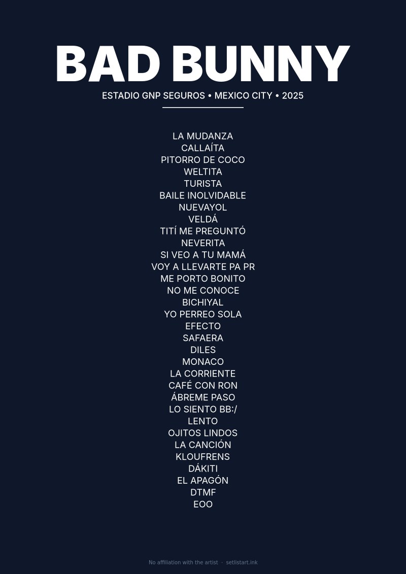 Bad Bunny Mexico City 2025 setlist poster preview