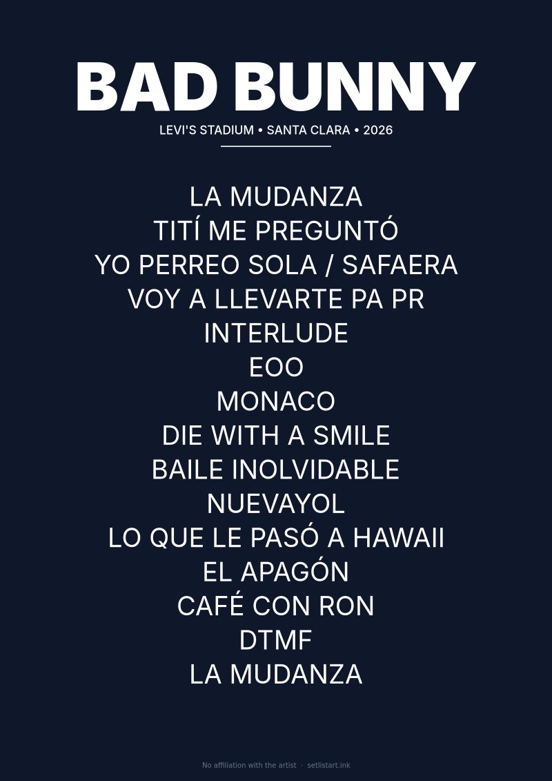 Bad Bunny Santa Clara 2026 setlist poster preview