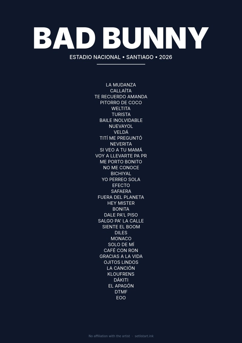 Bad Bunny Santiago 2026 setlist poster preview