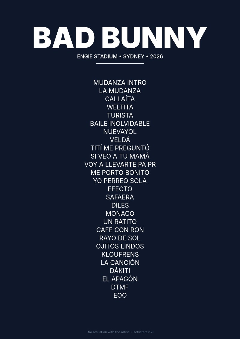 Bad Bunny Sydney 2026 setlist poster preview