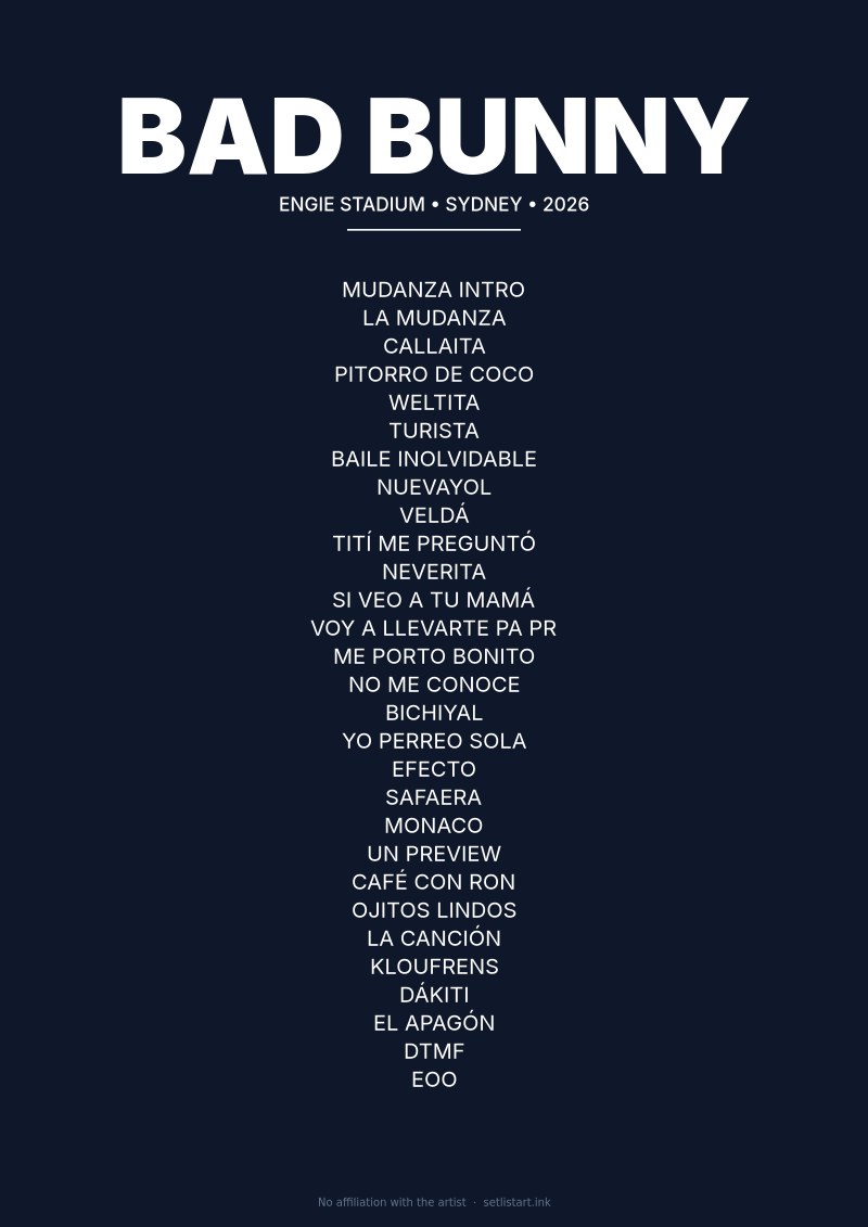 Bad Bunny Sydney 2026 setlist poster preview