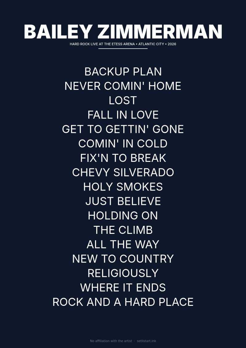 Bailey Zimmerman Atlantic City 2026 setlist poster preview