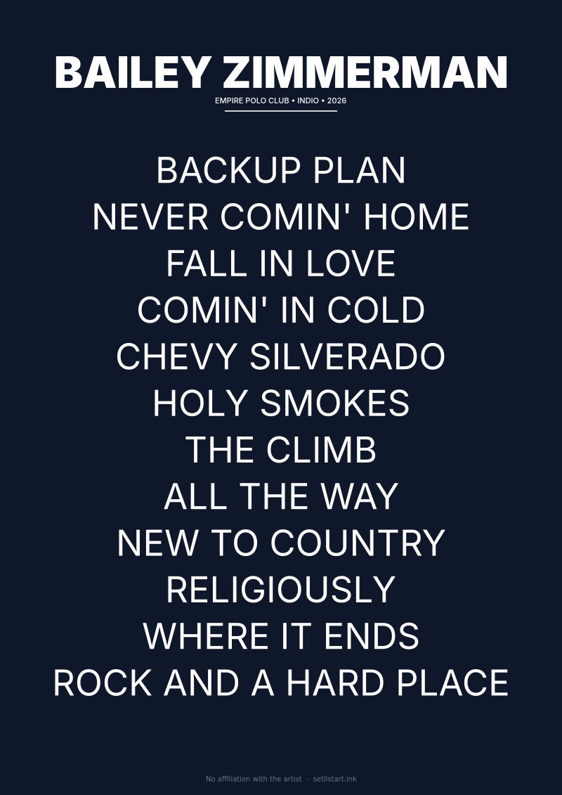 Bailey Zimmerman Indio 2026 setlist poster preview