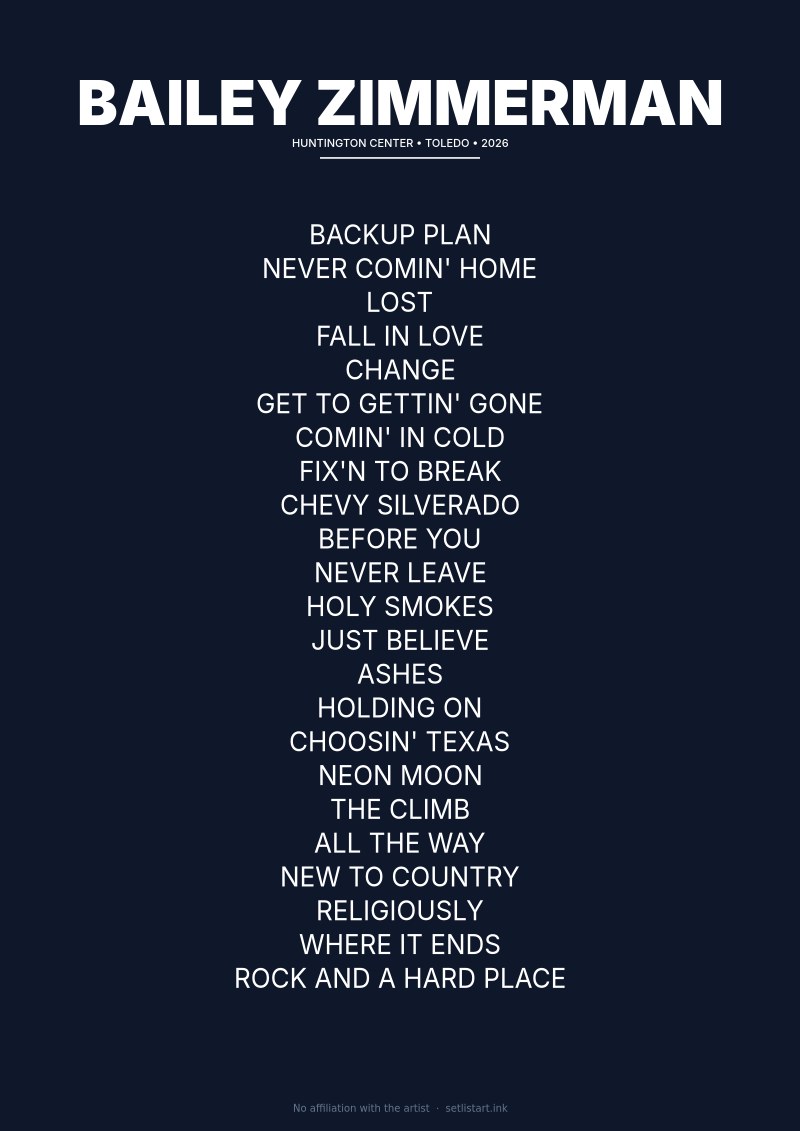 Bailey Zimmerman Toledo 2026 setlist poster preview