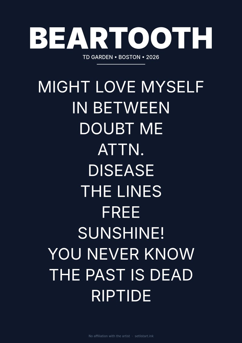 Beartooth Boston 2026 setlist poster preview