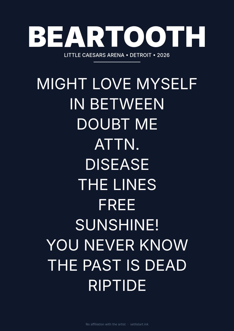 Beartooth Detroit 2026 setlist poster preview