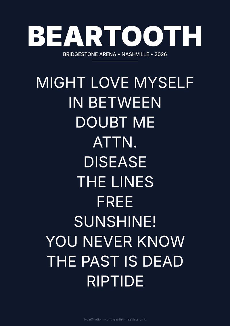 Beartooth Nashville 2026 setlist poster preview