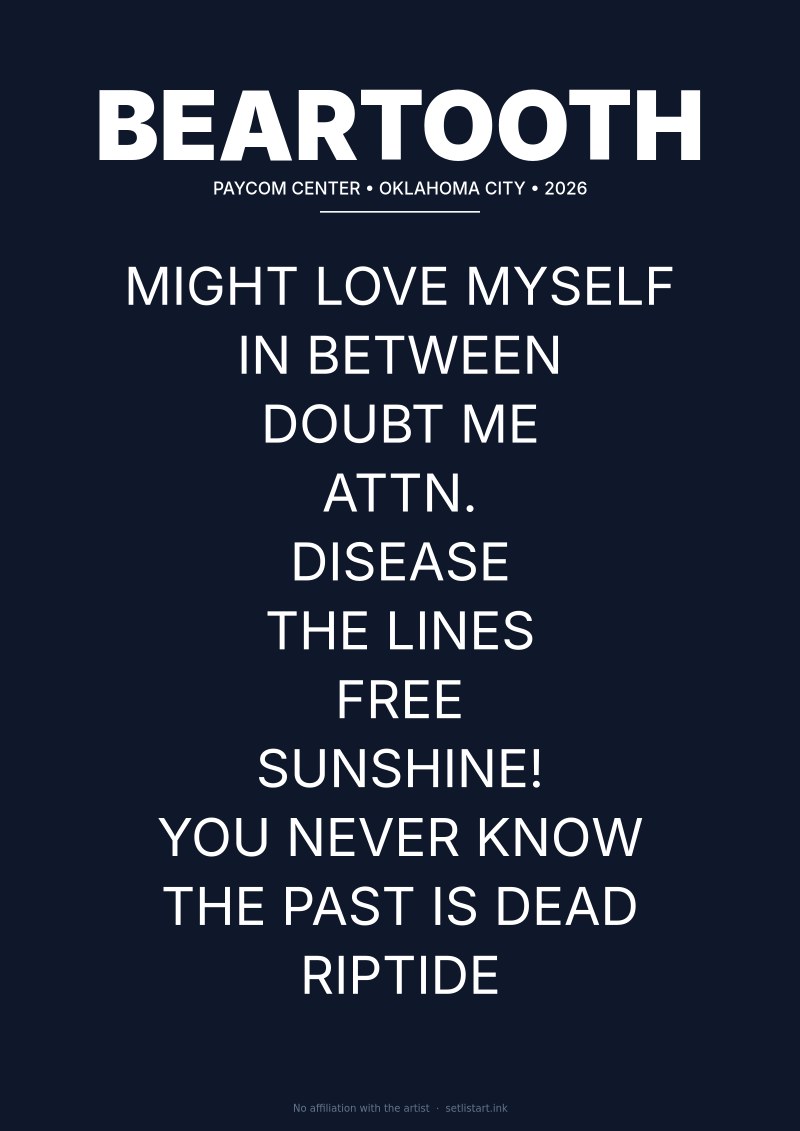 Beartooth Oklahoma City 2026 setlist poster preview