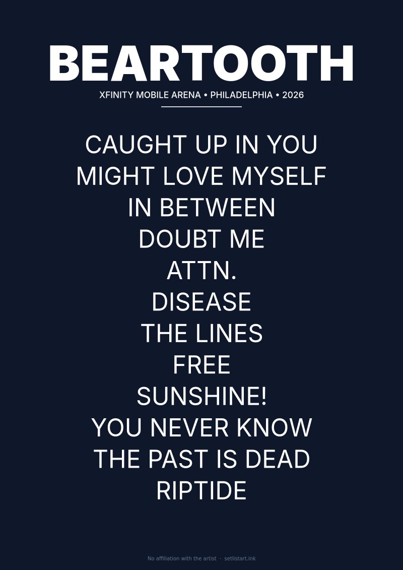 Beartooth Philadelphia 2026 setlist poster preview