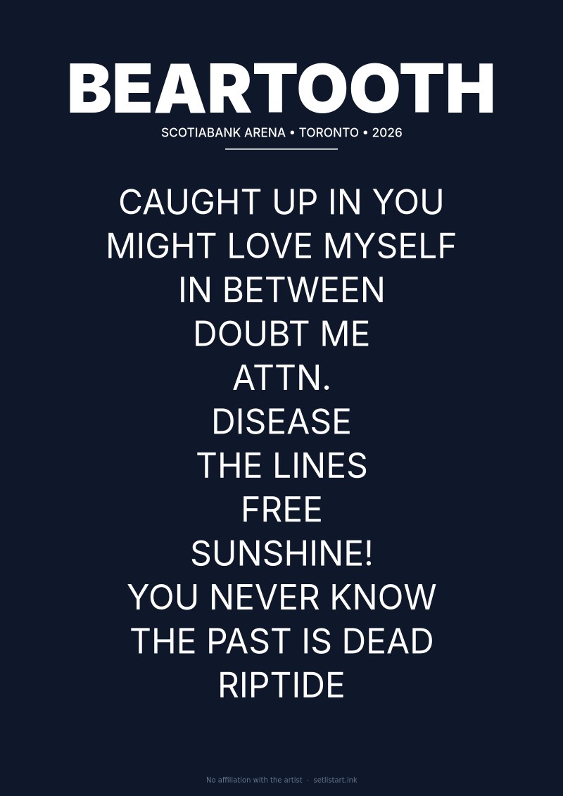 Beartooth Toronto 2026 setlist poster preview