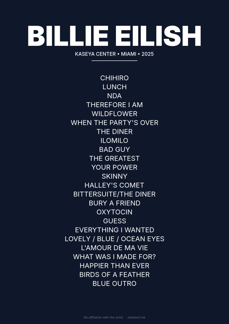 Billie Eilish Miami 2025 setlist poster preview