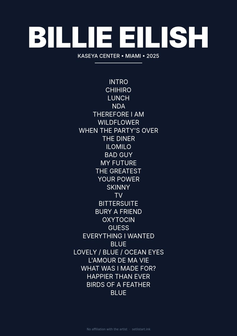 Billie Eilish Miami 2025 setlist poster preview