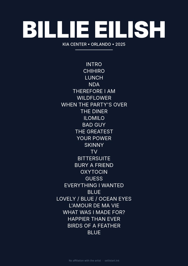 Billie Eilish Orlando 2025 setlist poster preview