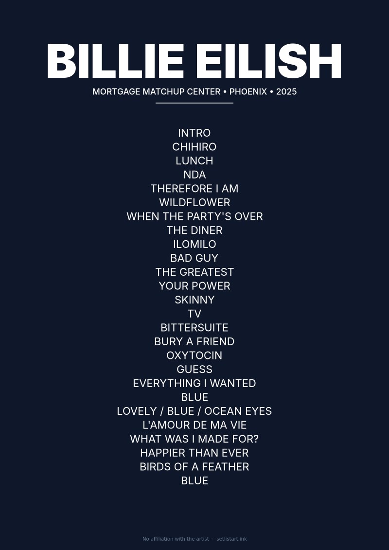 Billie Eilish Phoenix 2025 setlist poster preview