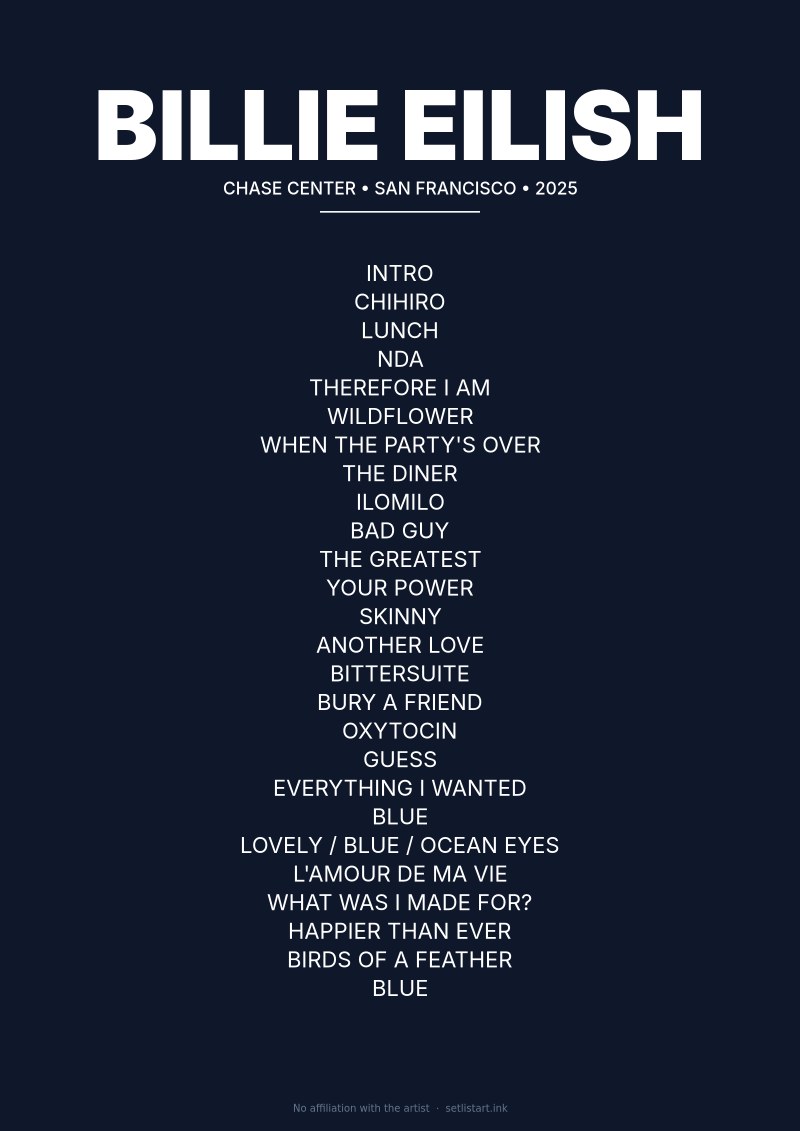 Billie Eilish San Francisco 2025 setlist poster preview