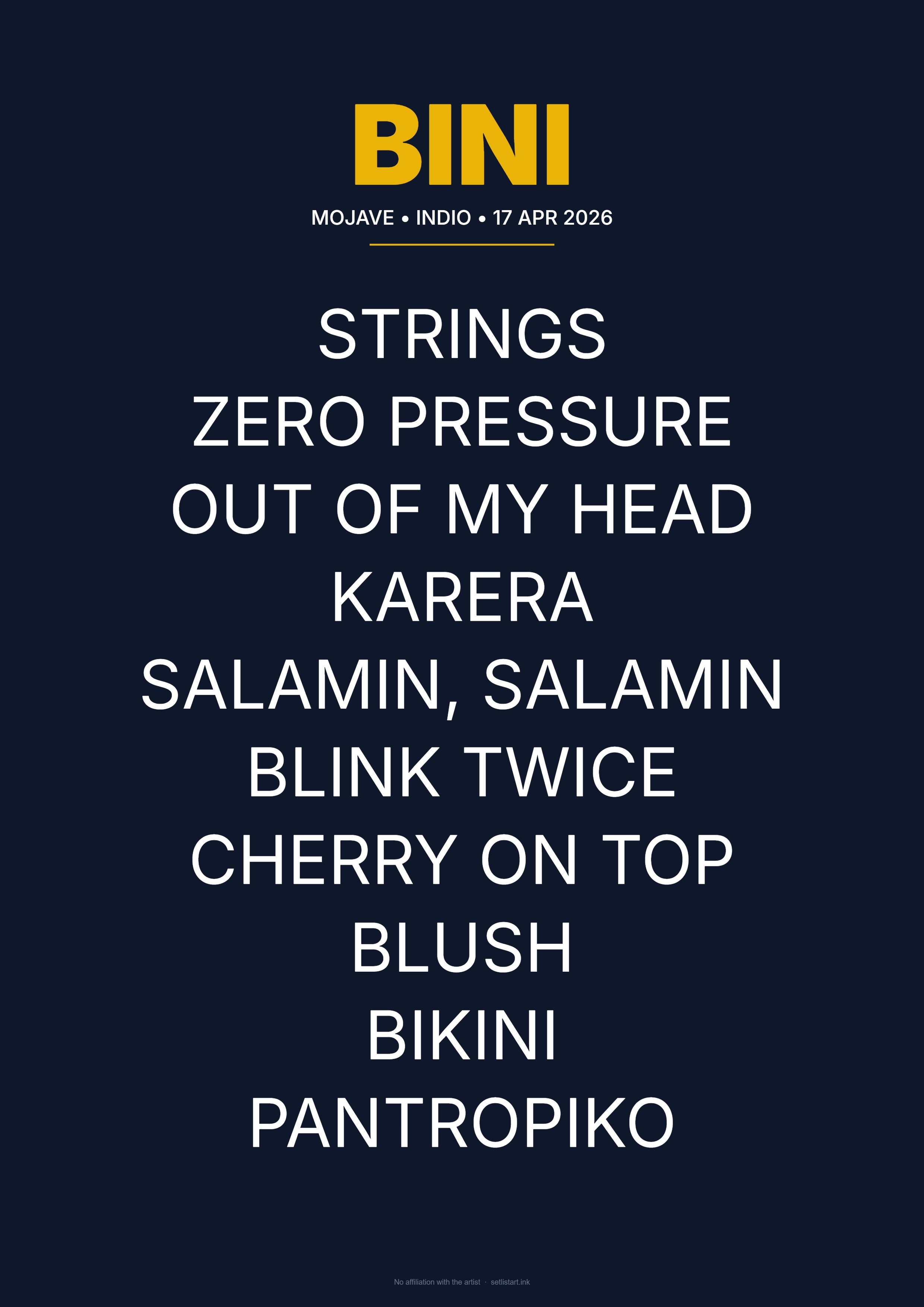 BINI Coachella 2026 Weekend 2 setlist poster preview