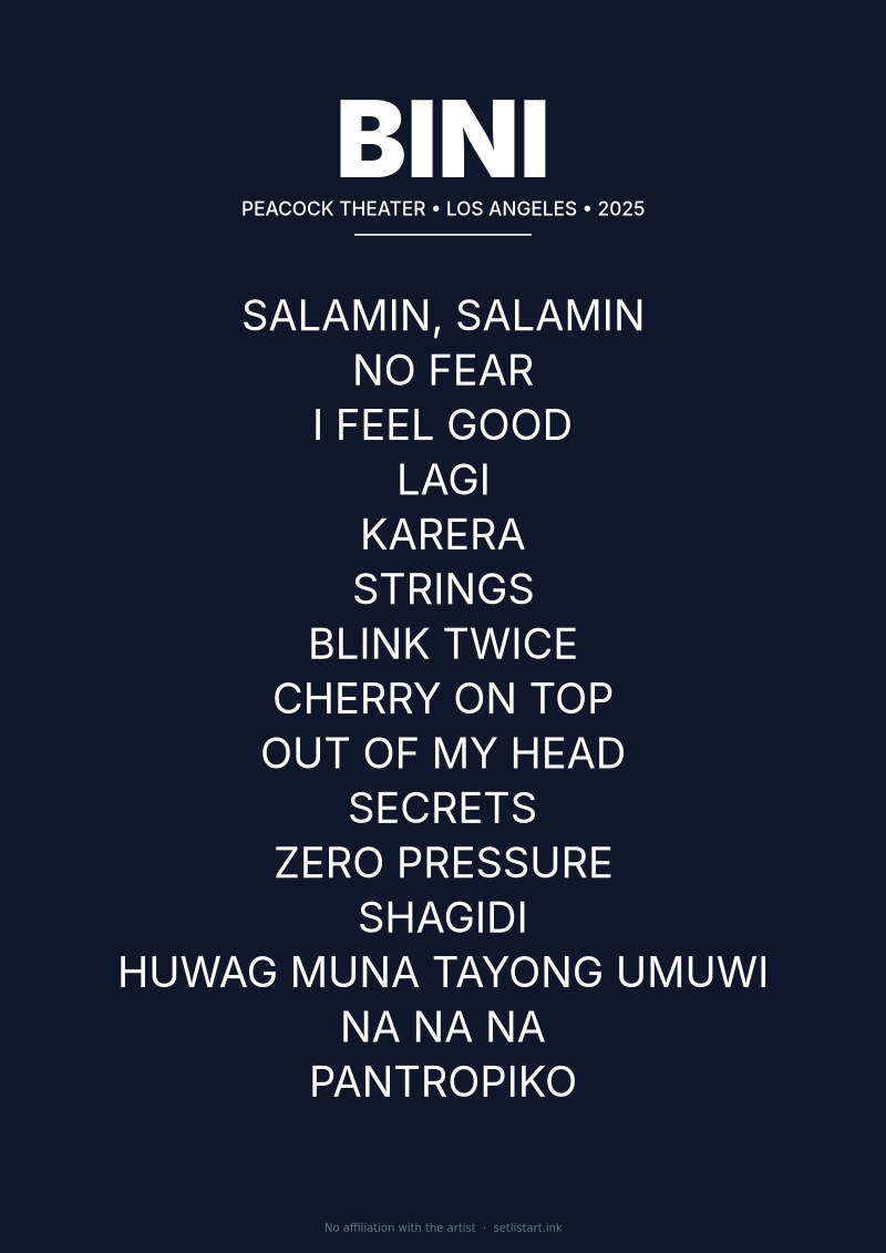 BINI Los Angeles 2025 setlist poster preview