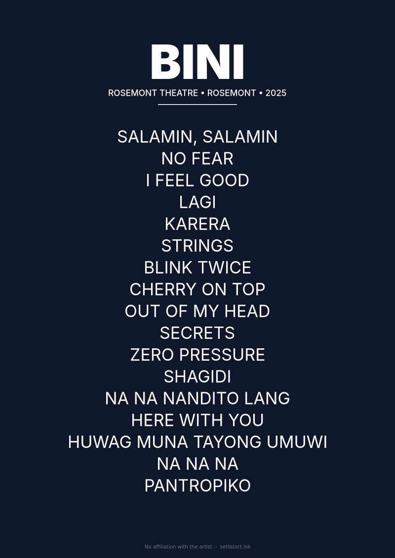 BINI Rosemont 2025 setlist poster preview