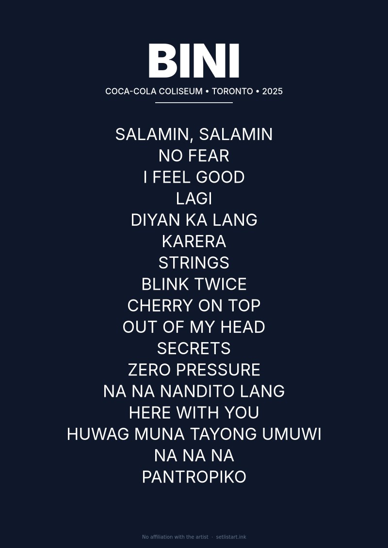 BINI Toronto 2025 setlist poster preview