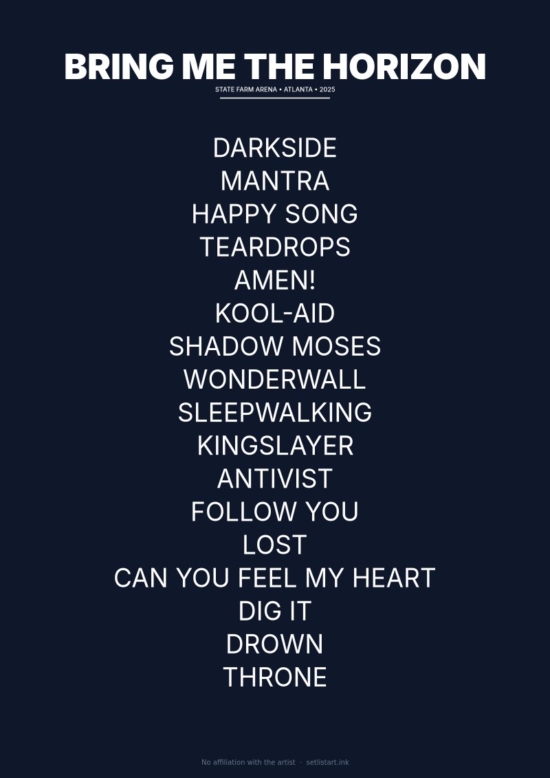 Bring Me the Horizon Atlanta 2025 setlist poster preview