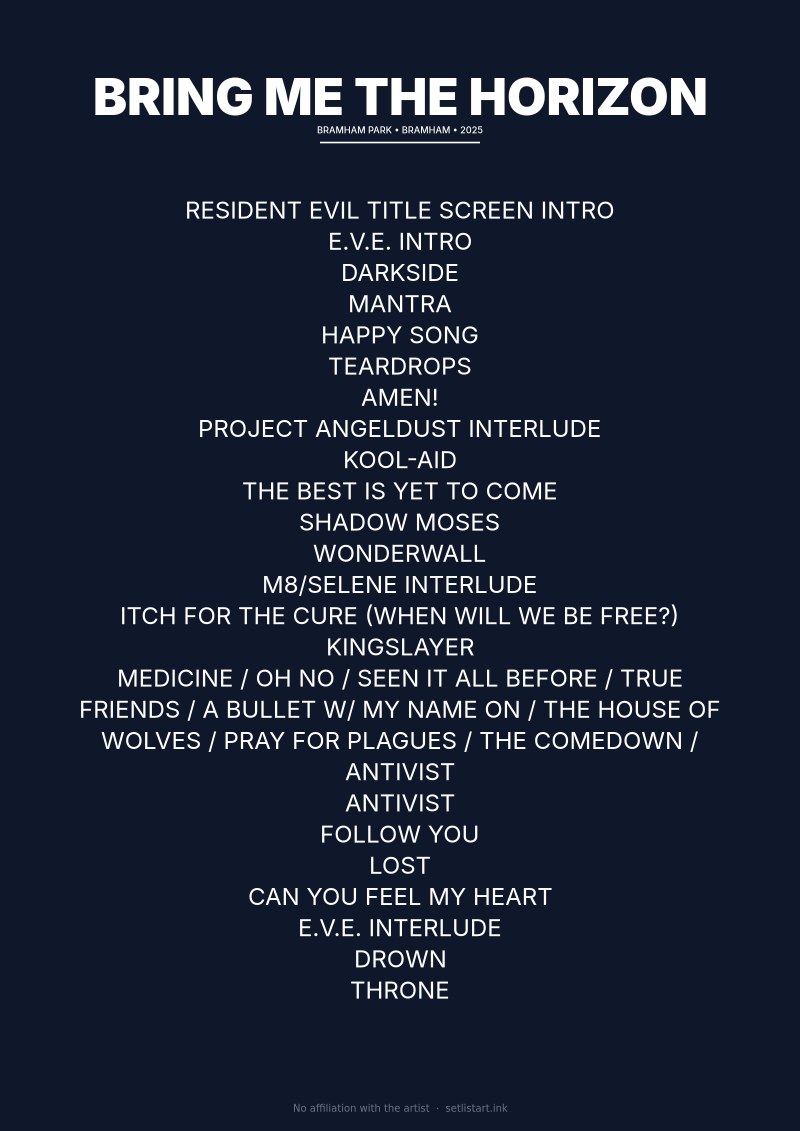 Bring Me the Horizon Bramham 2025 setlist poster preview