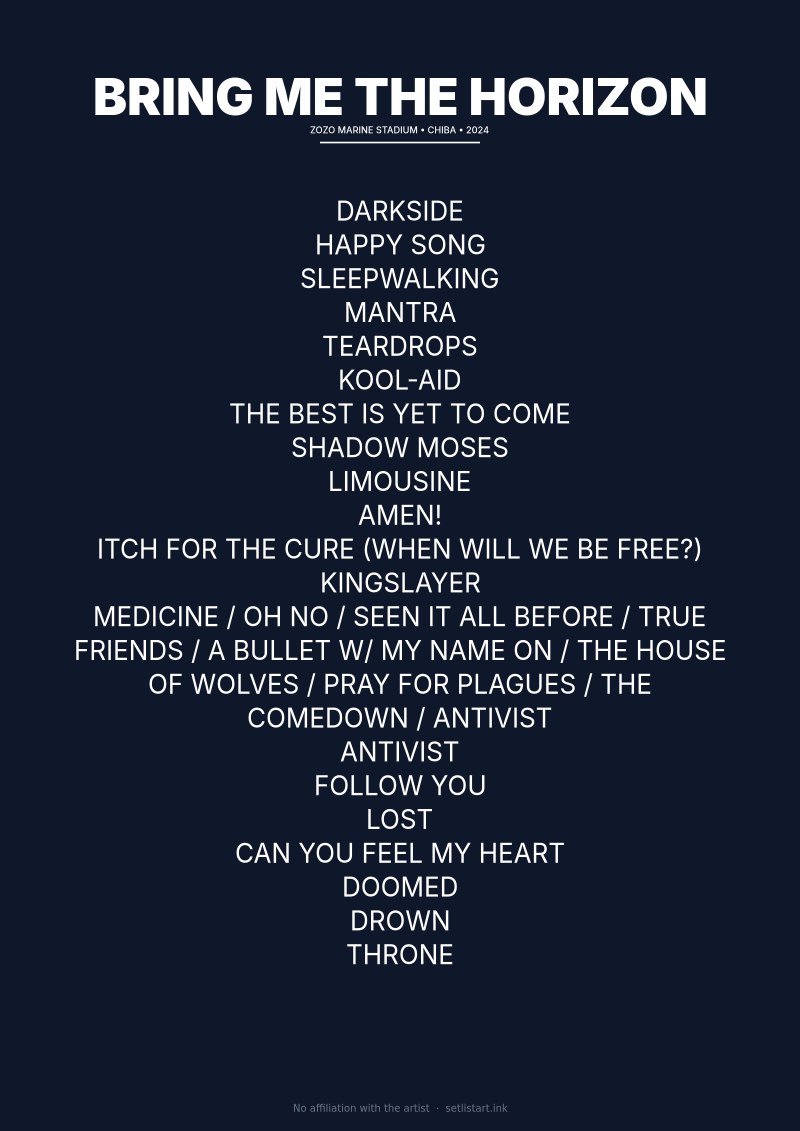 Bring Me the Horizon Chiba 2024 setlist poster preview