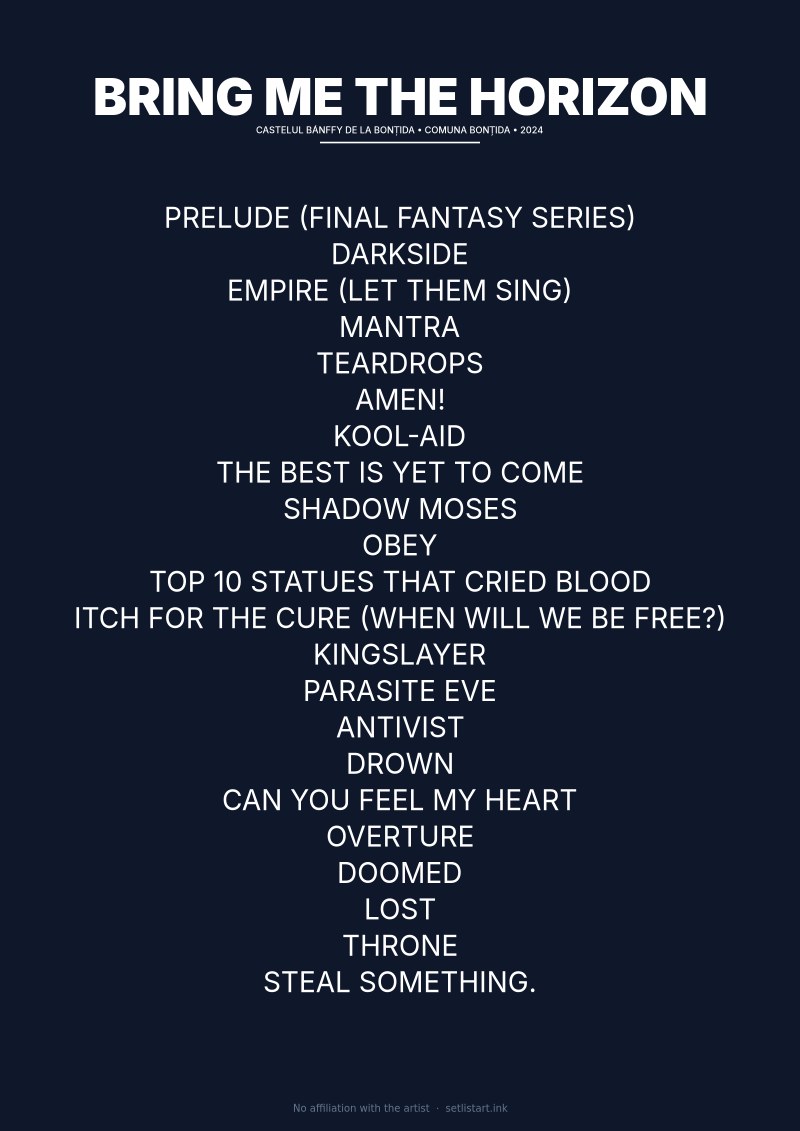 Bring Me the Horizon Comuna Bonţida 2024 setlist poster preview
