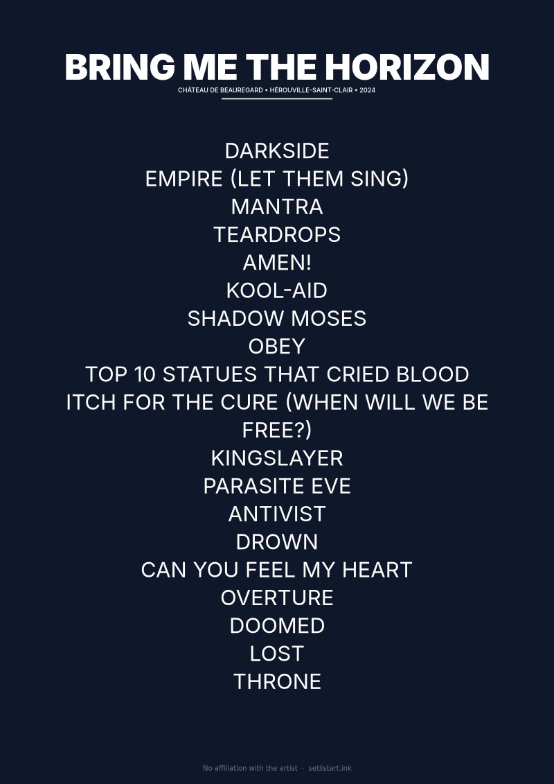 Bring Me the Horizon Hérouville-Saint-Clair 2024 setlist poster preview