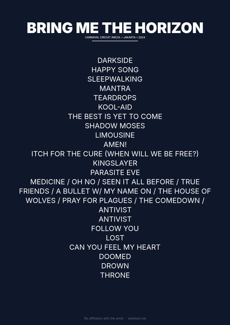 Bring Me the Horizon Jakarta 2024 setlist poster preview