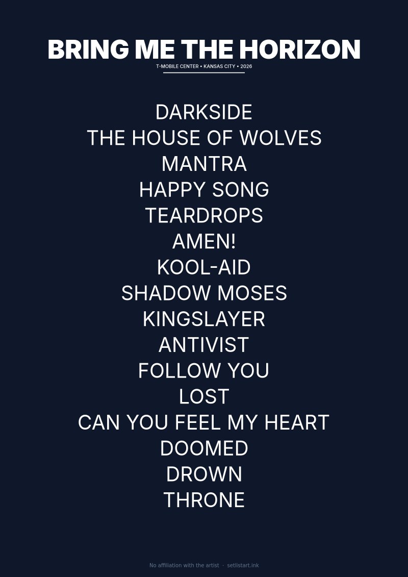 Bring Me the Horizon Kansas City 2026 setlist poster preview