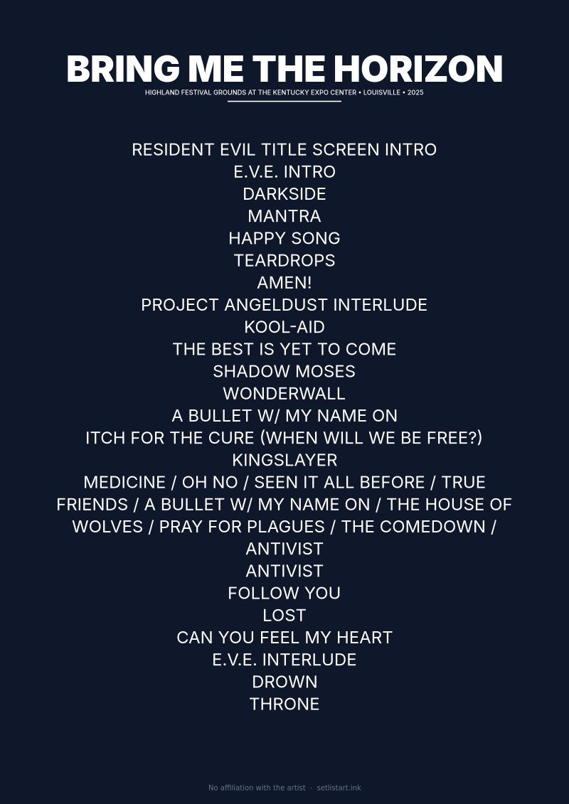 Bring Me the Horizon Louisville 2025 setlist poster preview