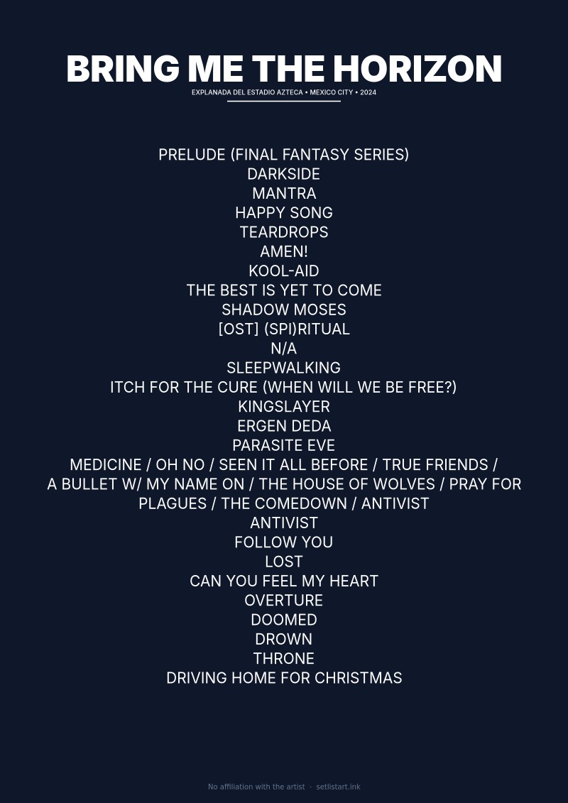 Bring Me the Horizon Mexico City 2024 setlist poster preview