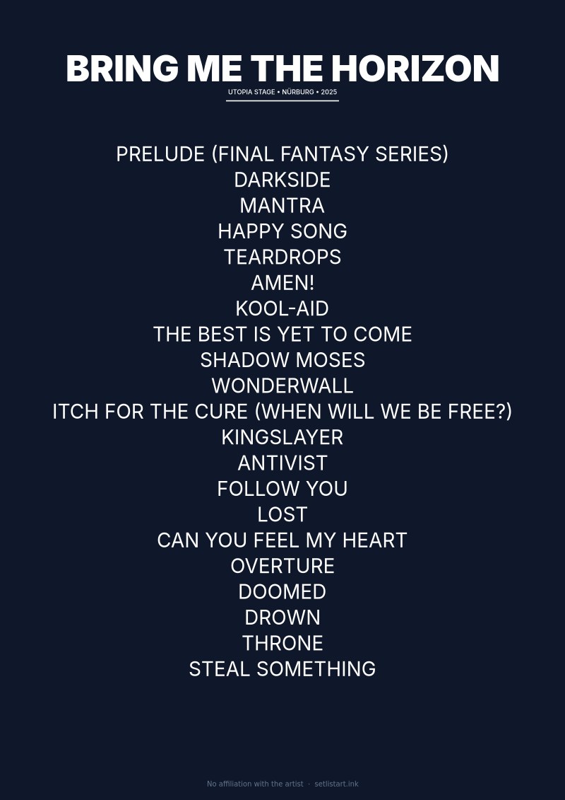 Bring Me the Horizon Nürburg 2025 setlist poster preview