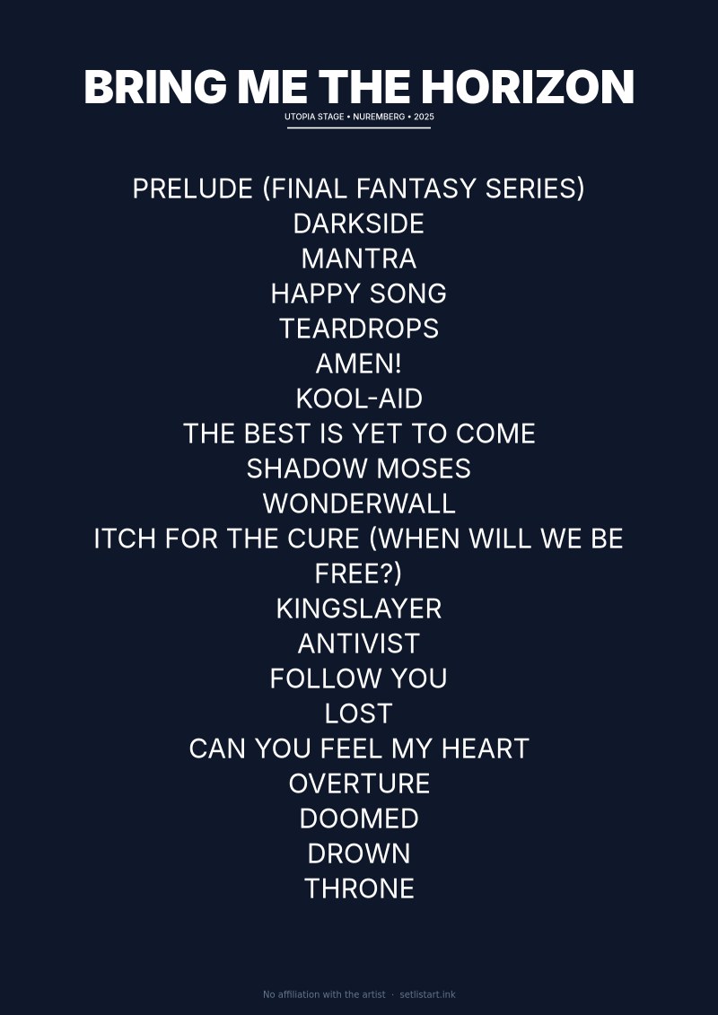 Bring Me the Horizon Nuremberg 2025 setlist poster preview