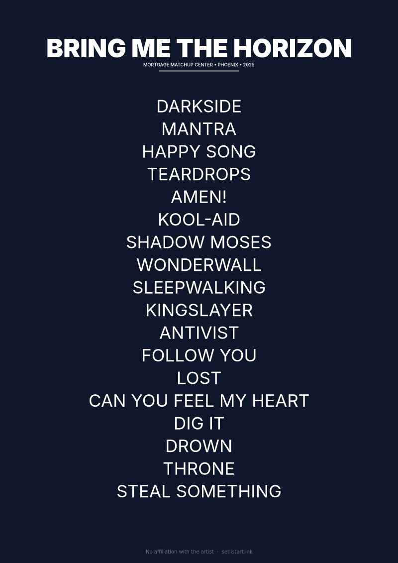 Bring Me the Horizon Phoenix 2025 setlist poster preview