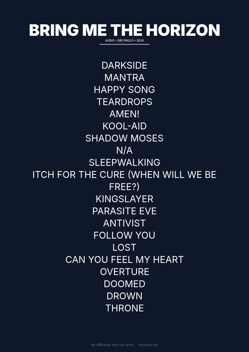 Bring Me the Horizon São Paulo 2024 setlist poster preview