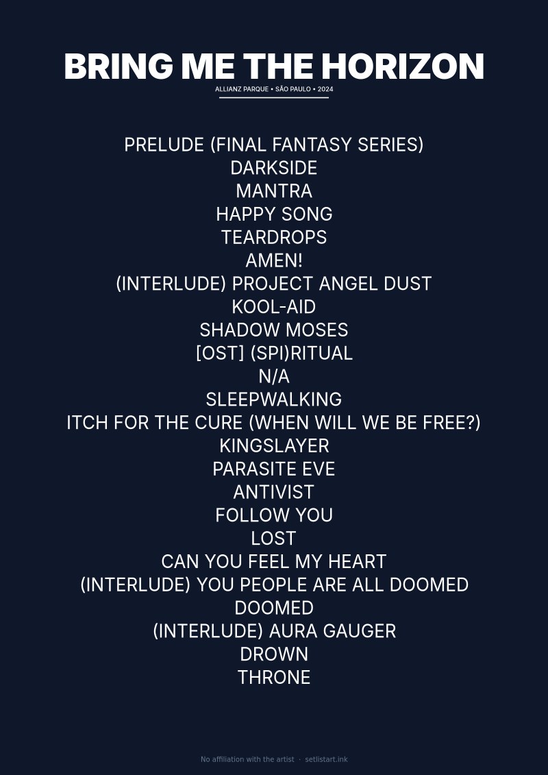 Bring Me the Horizon São Paulo 2024 setlist poster preview