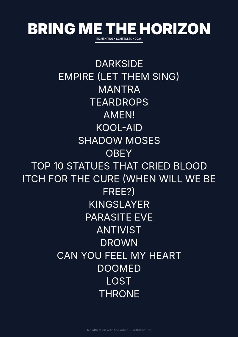 Bring Me the Horizon Scheeßel 2024 setlist poster preview