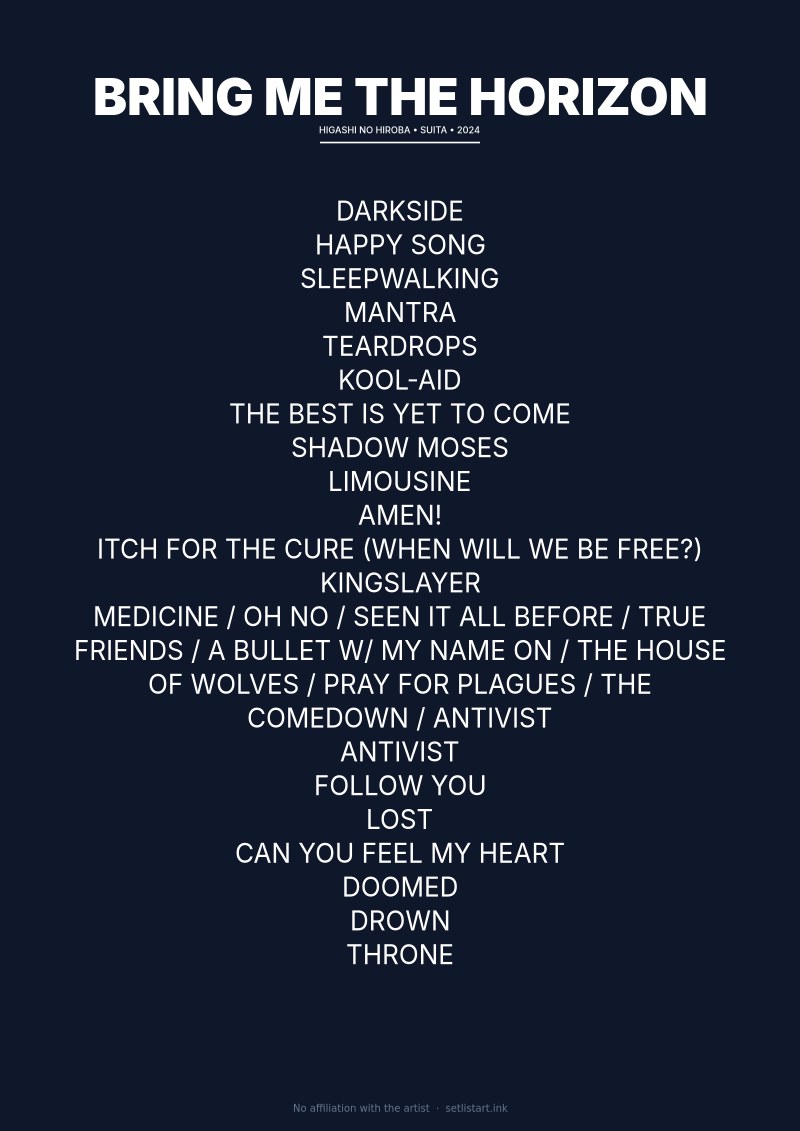 Bring Me the Horizon Suita 2024 setlist poster preview
